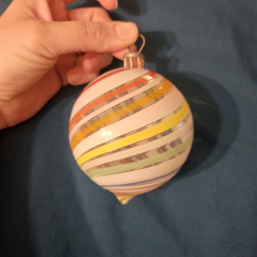 Glass Christmas Ball, Ornament Colorful,‎ Swirl Stripes~likely Wheaton Village